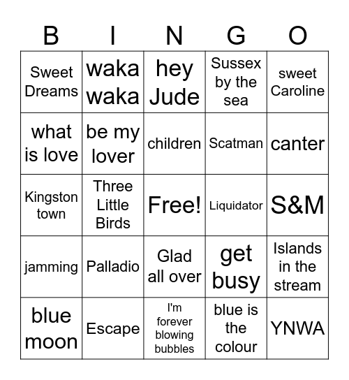 Football Music Bingo Card