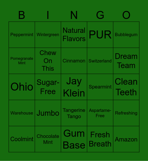 PUR Bingo Card