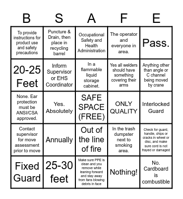 SAFETY BINGO Card