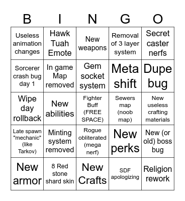 Season 5 Wipe Day BINGO Card