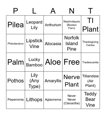 PW&M Plant Bingo Card