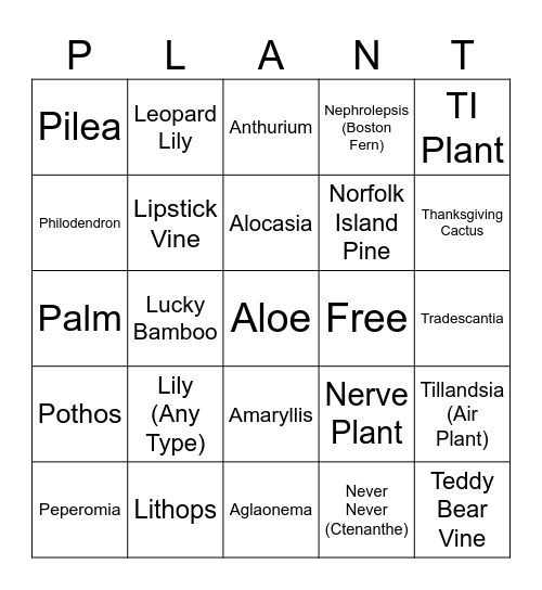 PW&M Plant Bingo Card