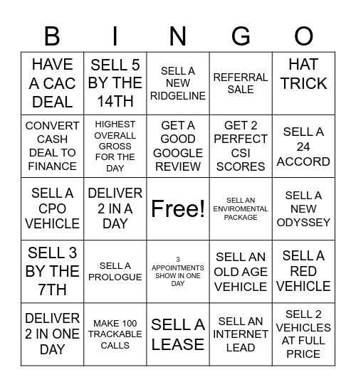 SMART HONDA BINGO Card