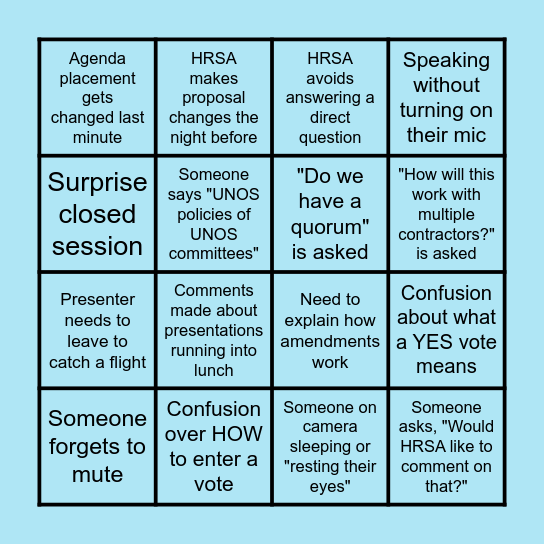 Board Meeting Bingo Card