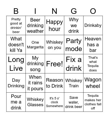 Country Drinking Songs Bingo Card