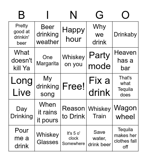 Country Drinking Songs Bingo Card