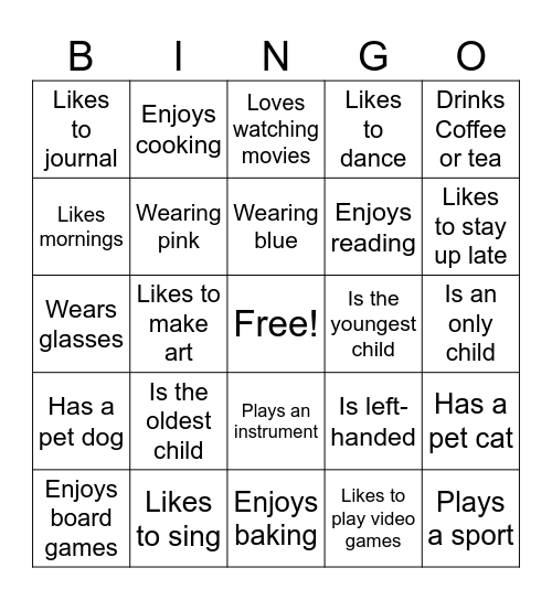 Getting to Know You BINGO Card