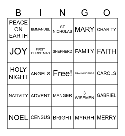 CHRISTMAS Bingo Card