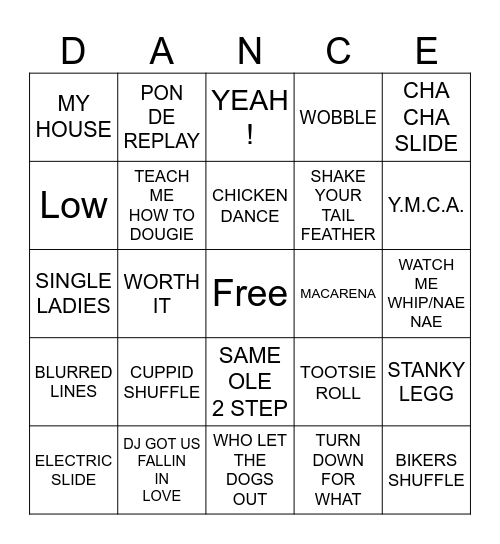 DANCE MUSIC BINGO Card