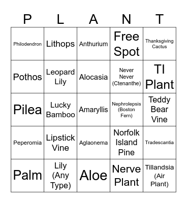 PW&M Plant Bingo Card