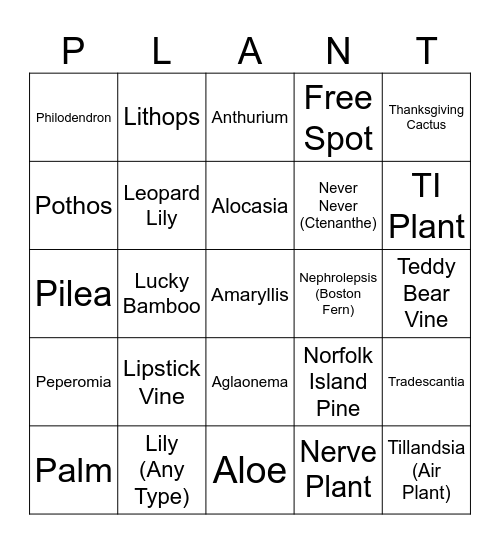 PW&M Plant Bingo Card