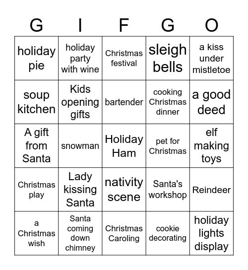 Christmas Movie scenes Bingo Card