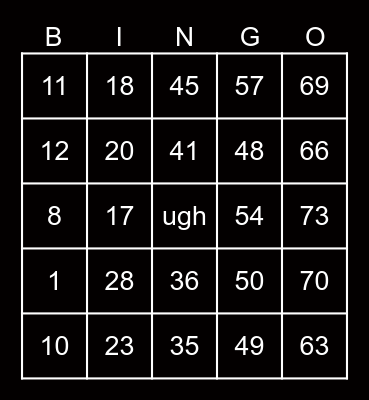 CARD NI BLACK Bingo Card