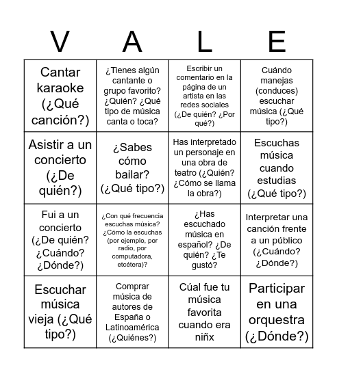 Sobre nuestra clase Bingo Card