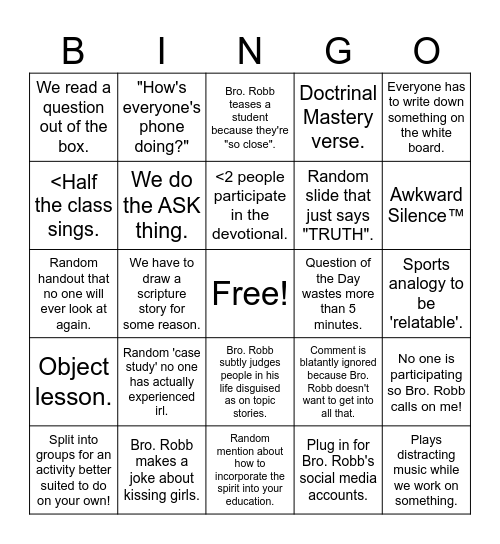 Seminary Bingo Card