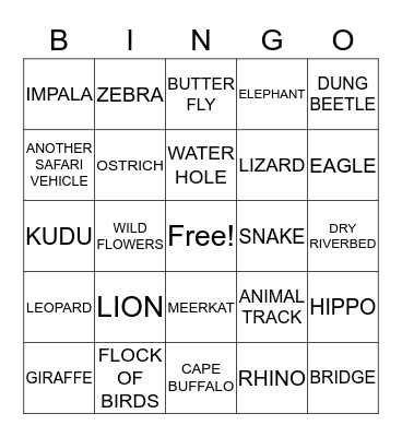 SAFARI BINGO Card