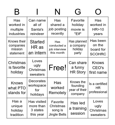 Holiday/HR Bingo Card