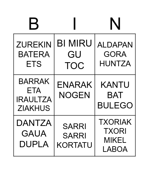 Bingo Musikatua Bingo Card