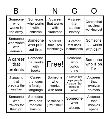 Career Day Bingo Card