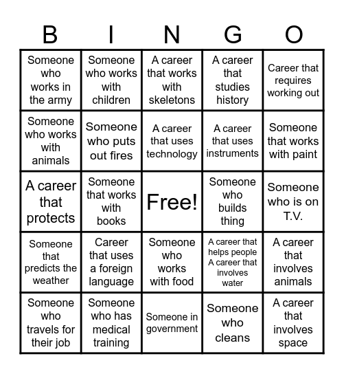 Career Day Bingo Card