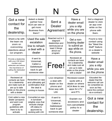 Sales Bingo Card