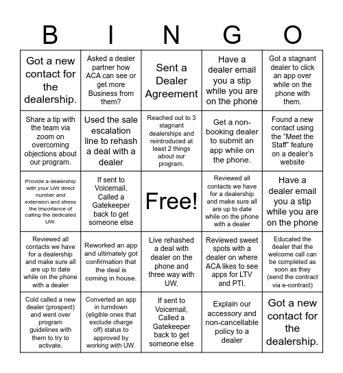 Sales Bingo Card