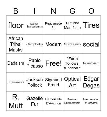 1900s ART BINGO Card