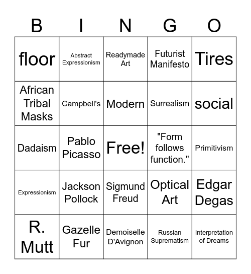 1900s ART BINGO Card