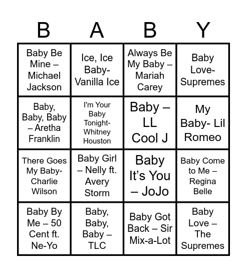 Beats & Baby Bingo Card