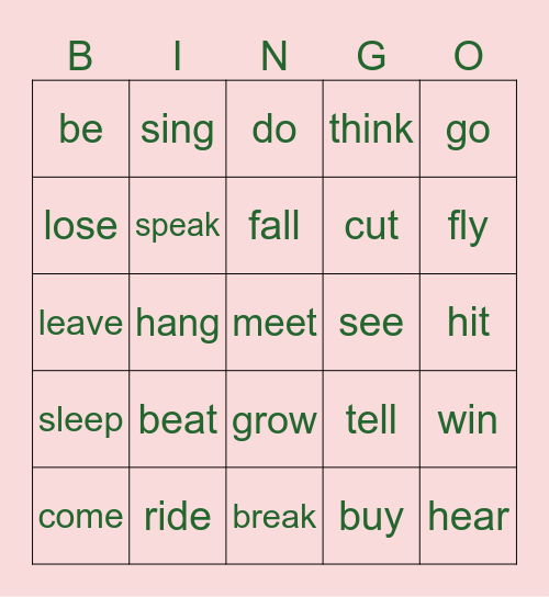 verb Bingo Card