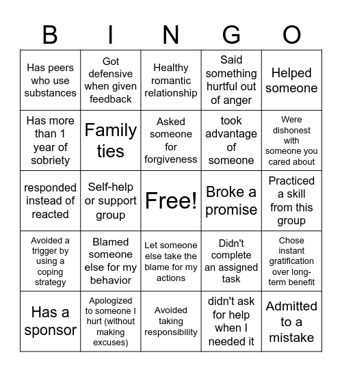 Accountability Bingo Card