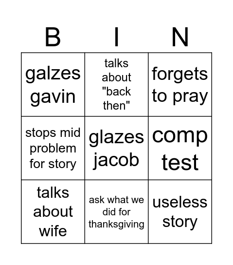 mr wilson Bingo Card