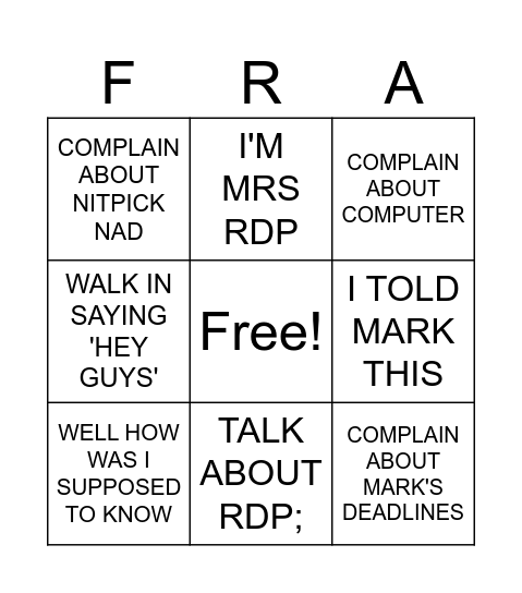 FRANKIE Bingo Card