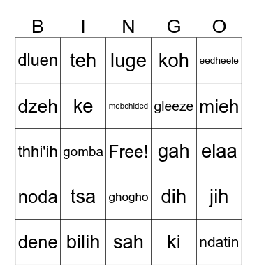 Dene alphabet bingo Card