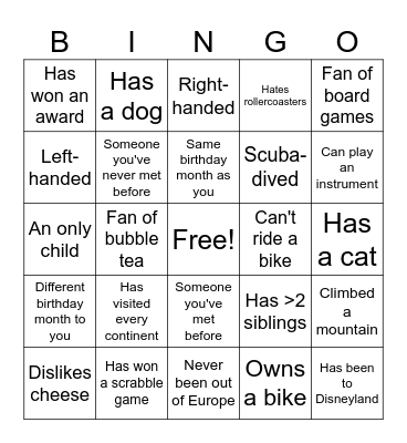 Human Bingo Card