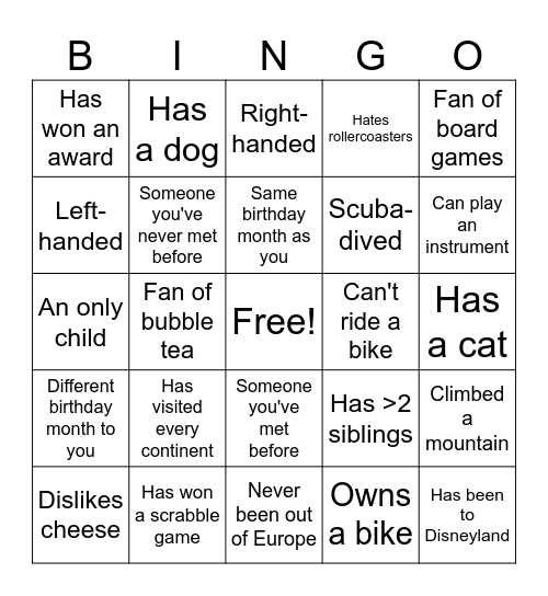 Human Bingo Card