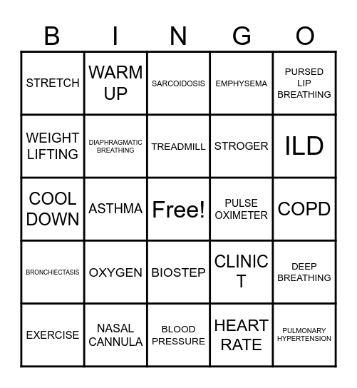 PULMONARY REHAB Bingo Card