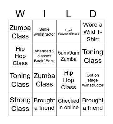 The Wild Fitness Bingo Card