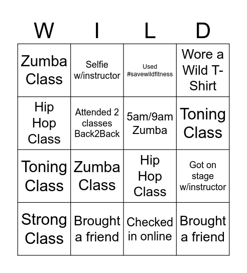 The Wild Fitness Bingo Card