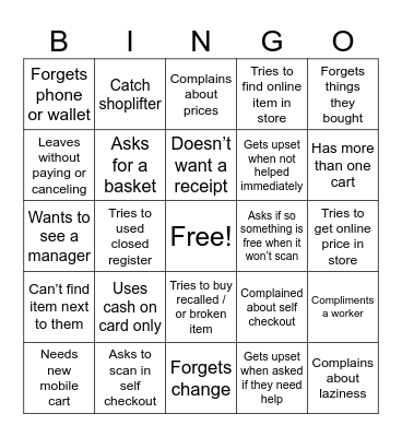 Customer Bingo Card