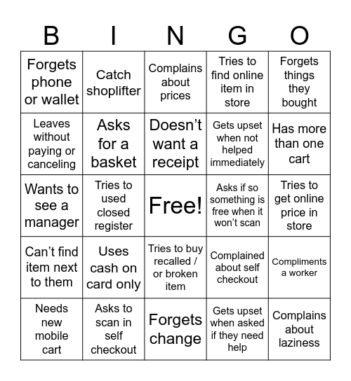 Customer Bingo Card