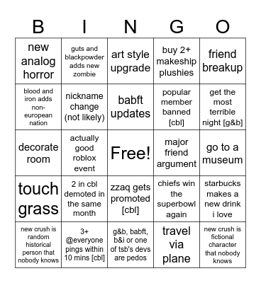 napleans 2025 bingo card Bingo Card