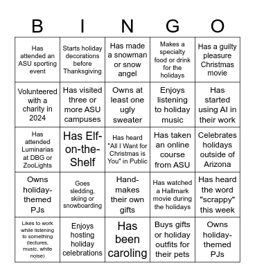 Holiday BINGO Card