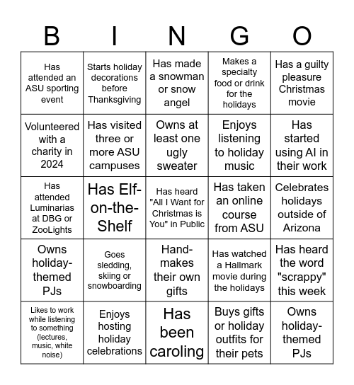 Holiday BINGO Card