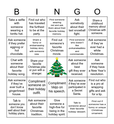 Biology Department Pikkujoulu Bingo Card