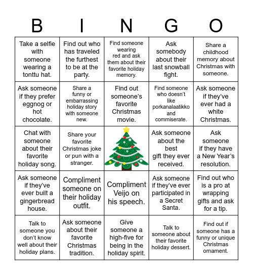 Biology Department Pikkujoulu Bingo Card