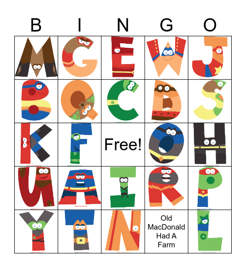 A-Z Bingo Card