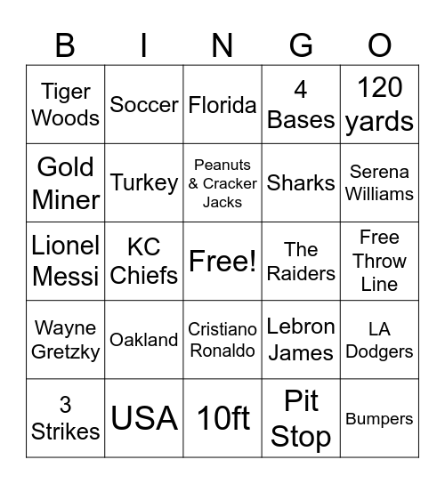 Sports Bingo Card
