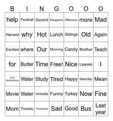 Semester 1 Bingo Card
