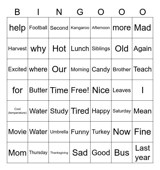 Semester 1 Bingo Card